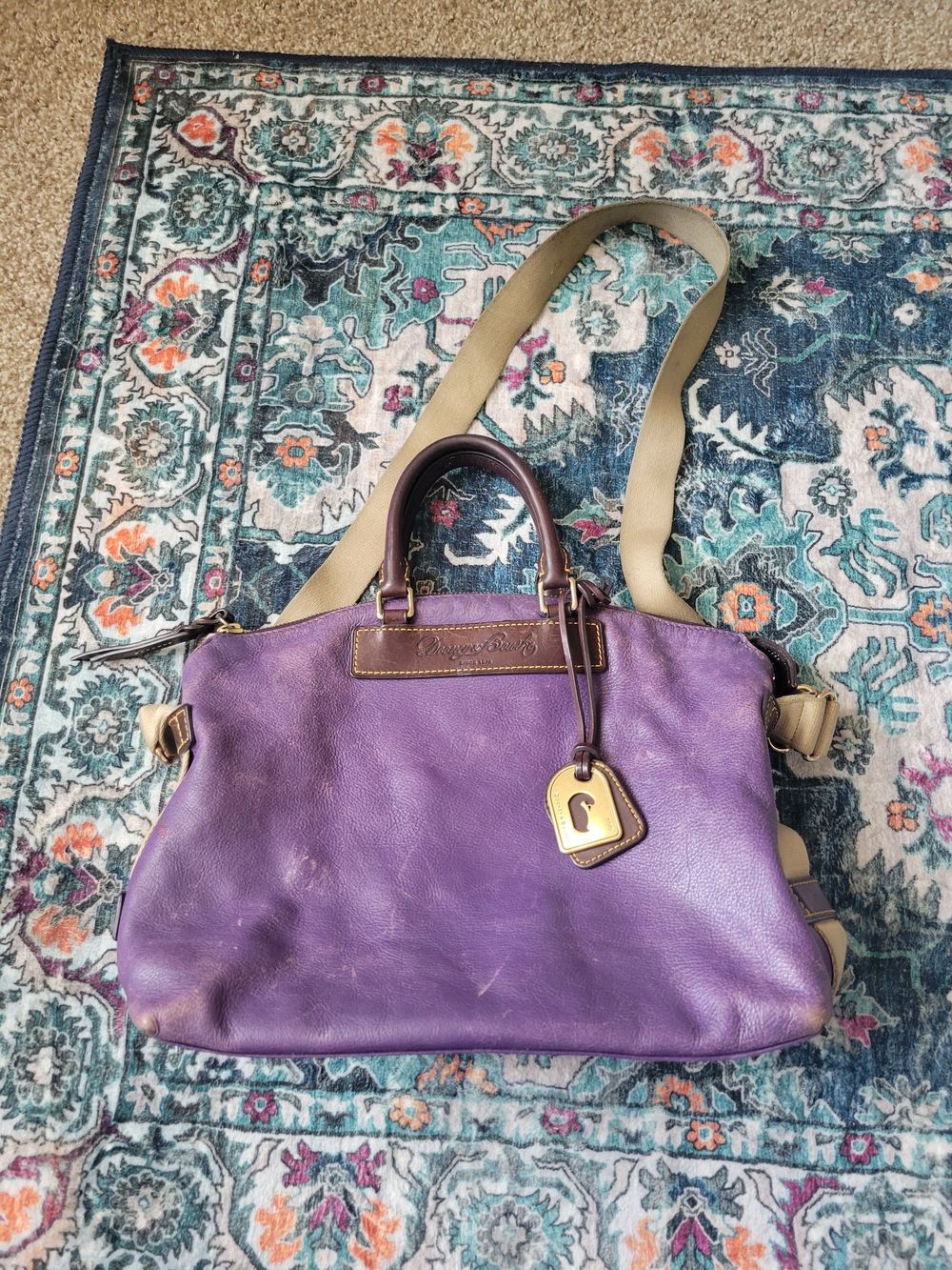 Vintage Dooney & Bourke Purple Leather Satchel with Crossbody Strap